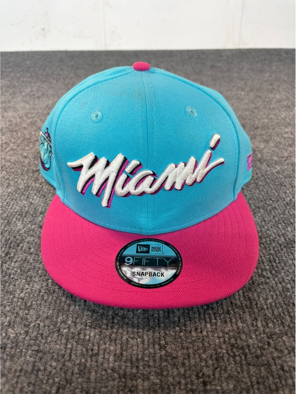 Miami Heat, City Edition NBA New Era 9Fifty Snapback Hat, Blue/Pink Cap Sticker
